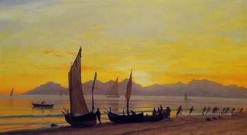 Bateaux Ashore At Sunset Luminisme Albert Bierstadt Peinture à l'huile